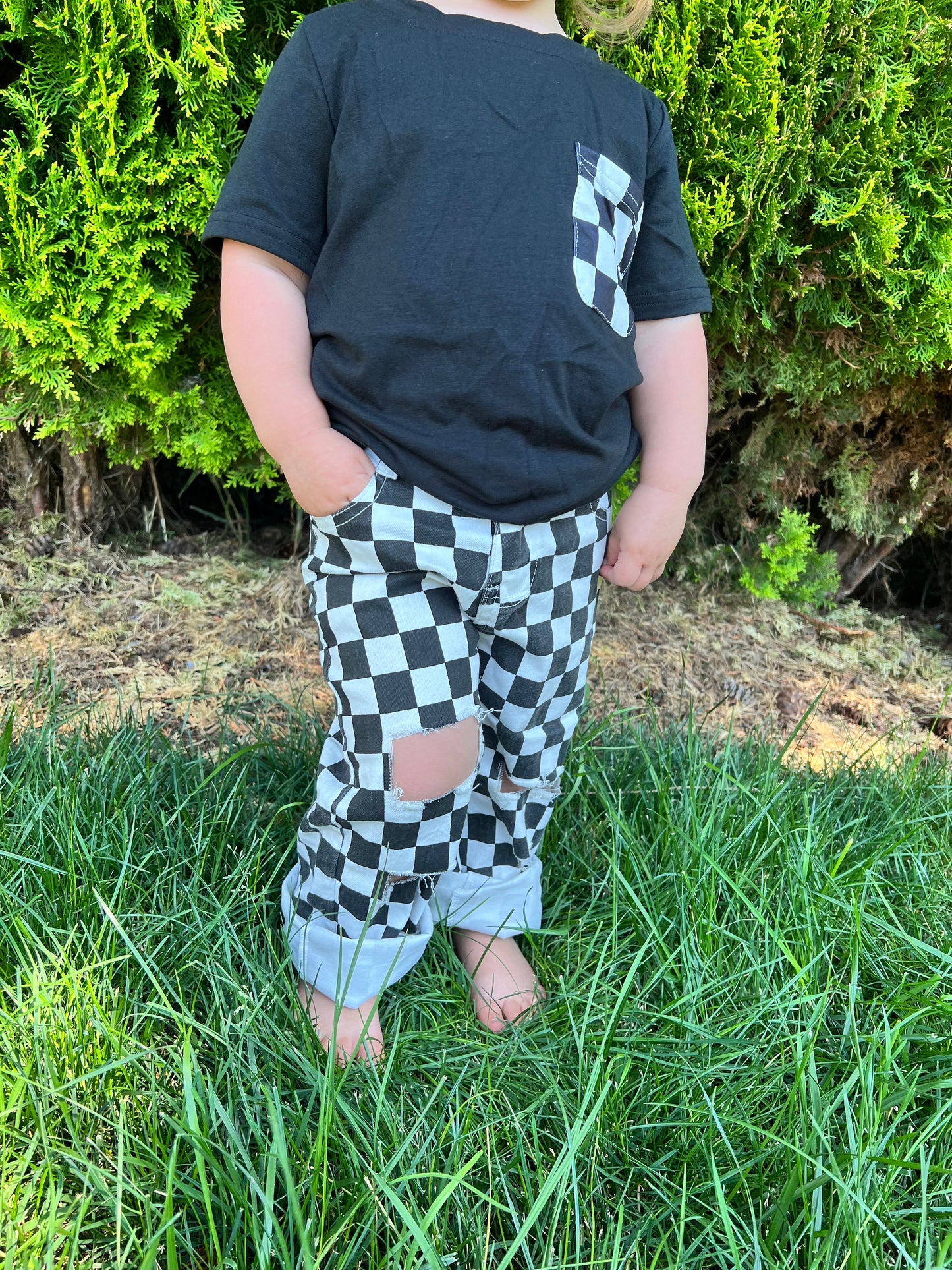 Black & White Checkered Denim