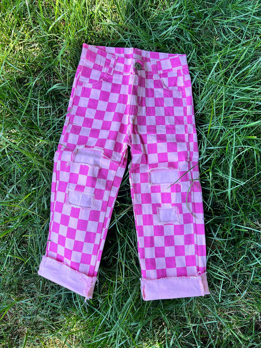 Pink & White Checkered Denim