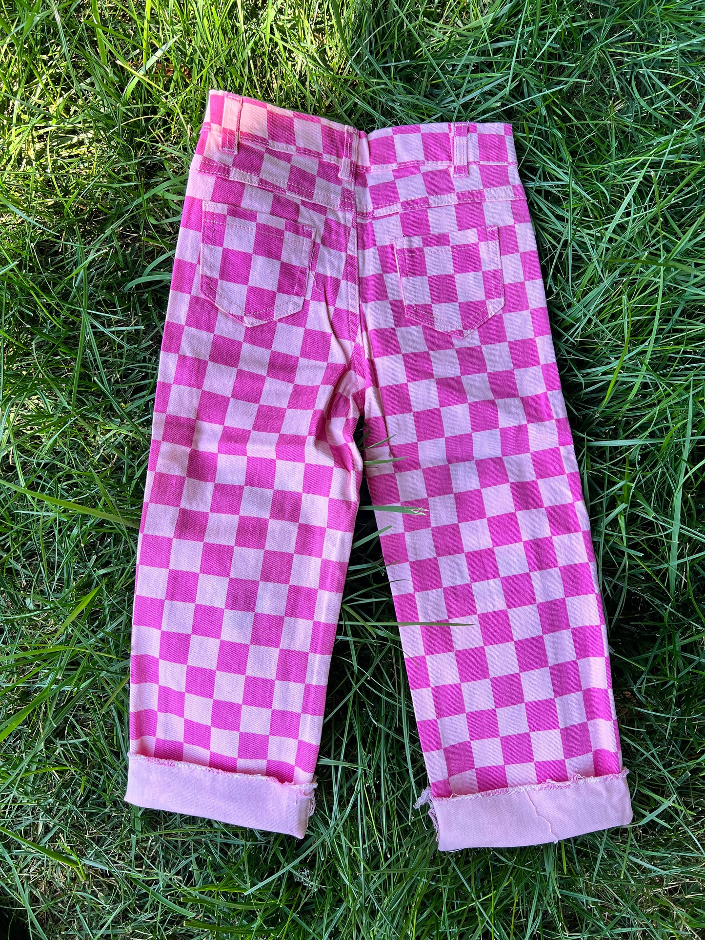 Pink & White Checkered Denim