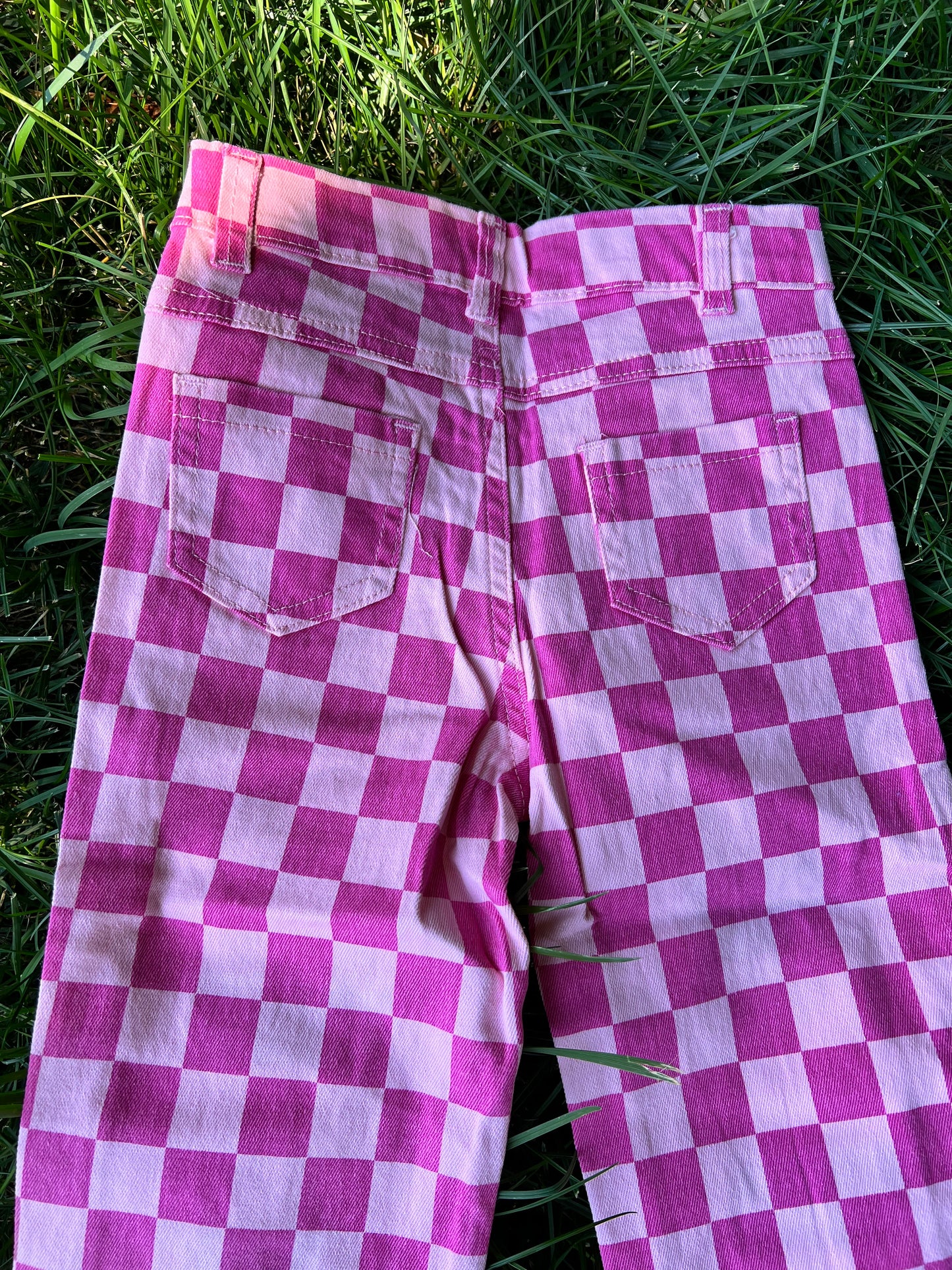 Pink & White Checkered Denim