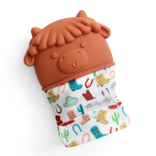 Itzy Mitt™ Silicone Teething Mitts: Highland Cow